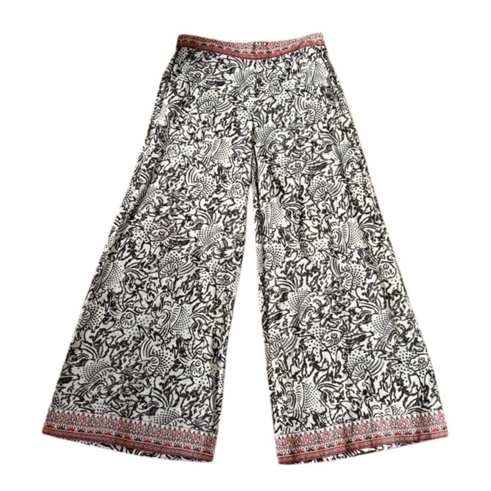 Diega Paris Placio Black Cream Abstract Print Wide Leg Palazzo Pants - L